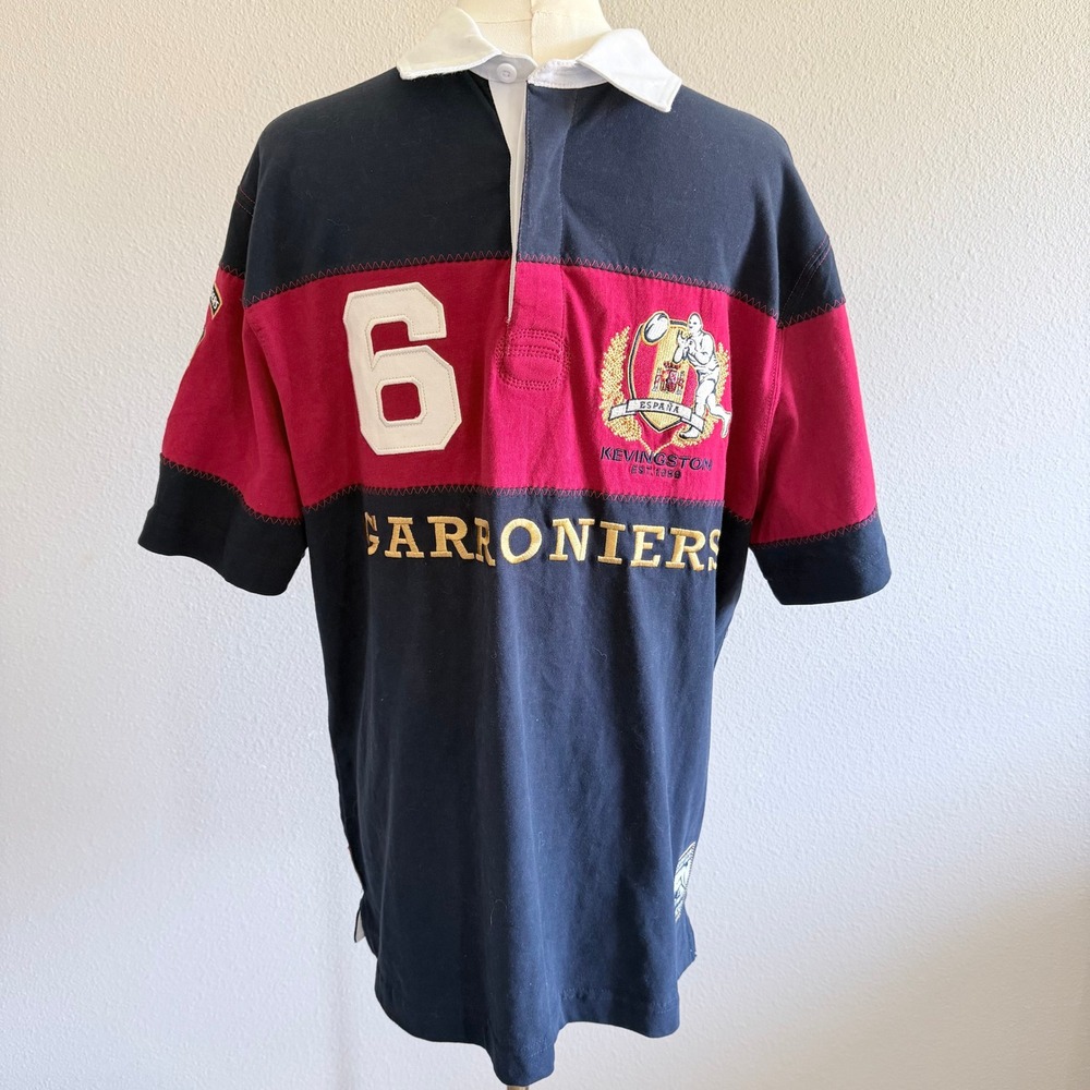 Kevingston Mens Rugby Polo Shirt Spain Madrid Embroidered Navy Red Size M